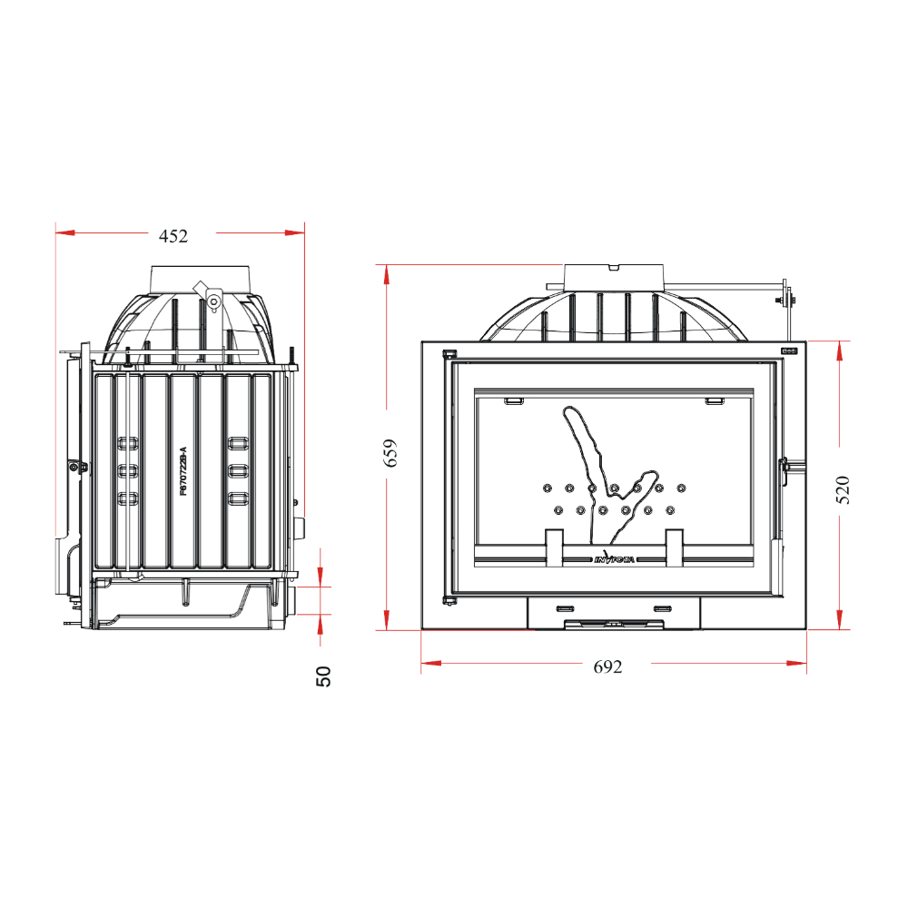 Dimensions de la cheminée 700 Philos avec registre