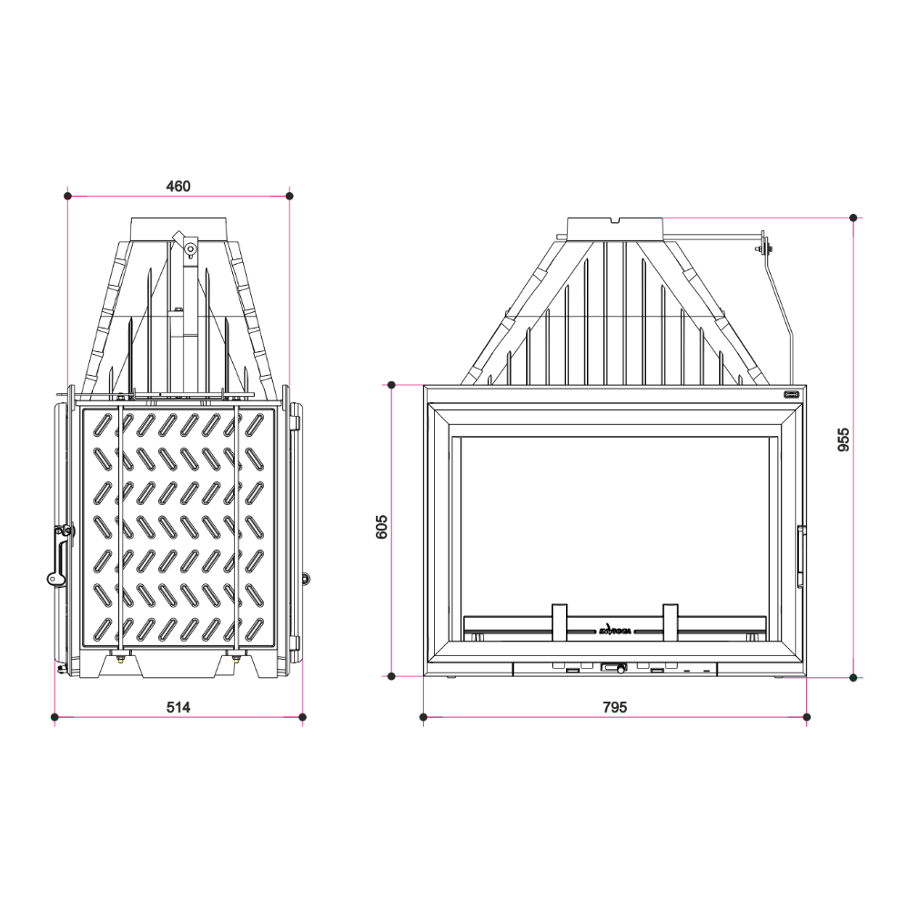 Dimensiones de la chimenea 800 doble cristal GV Dimensiones de la chimenea 800 doble cristal GV