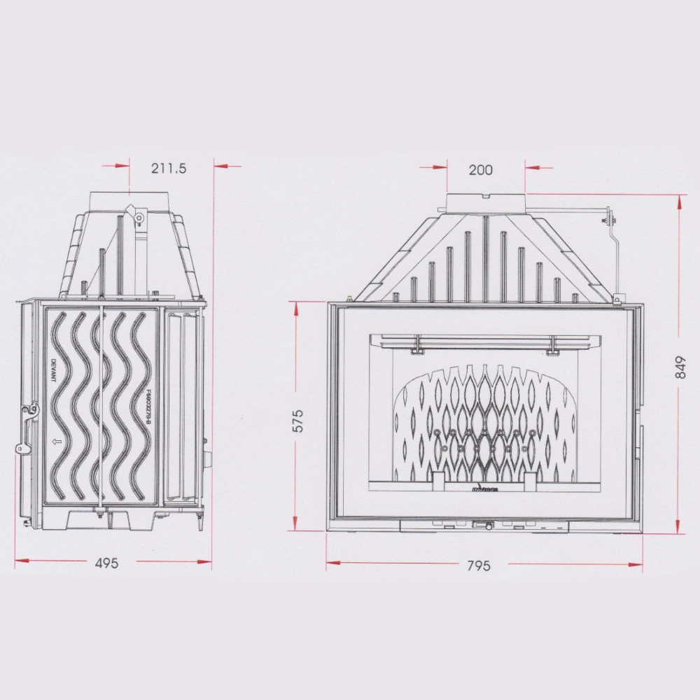 Dimensiones de la chimenea hogar 800 GA con registro Invicta Dimensiones de la chimenea hogar 800 GA con registro Invicta