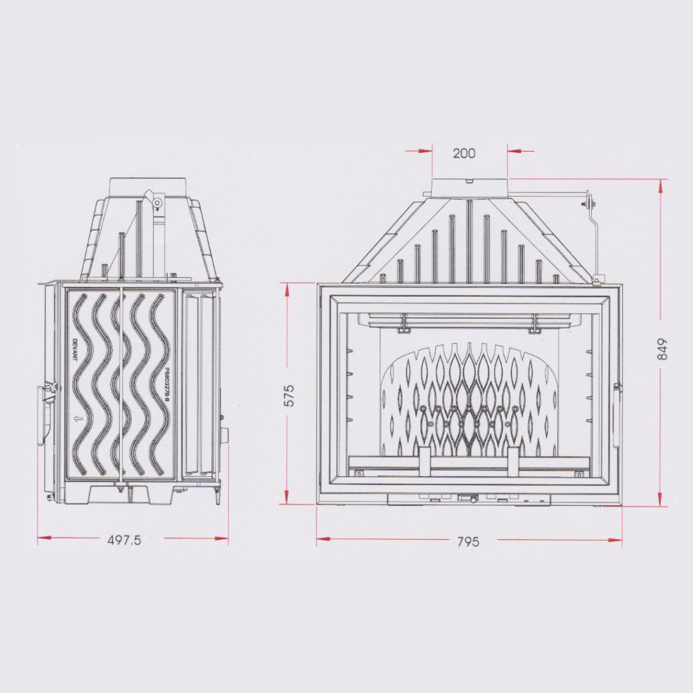 Dimensiones de la chimenea hogar 800 GV con registro Invicta Dimensiones de la chimenea hogar 800 GV con registro Invicta