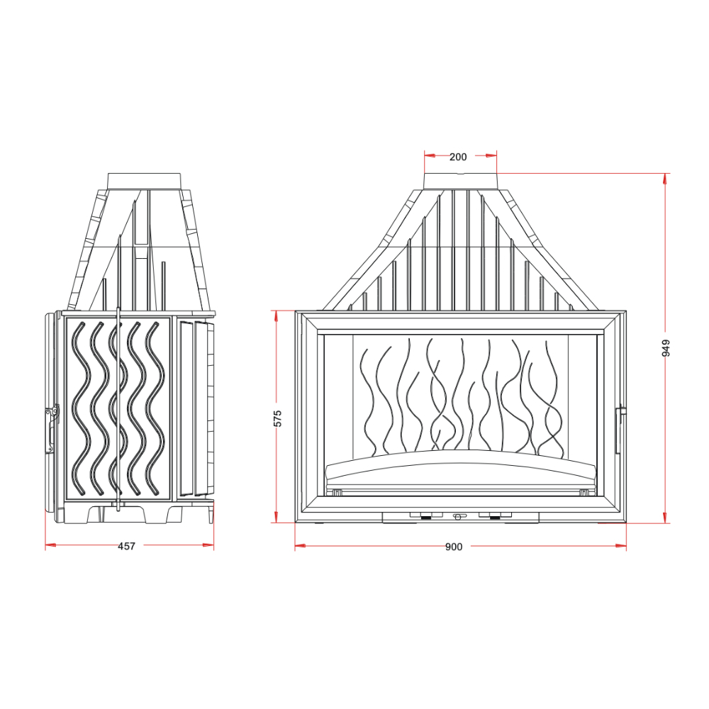 Dimensiones de la chimenea de leña 900 GV Invicta Dimensiones de la chimenea de leña 900 GV Invicta