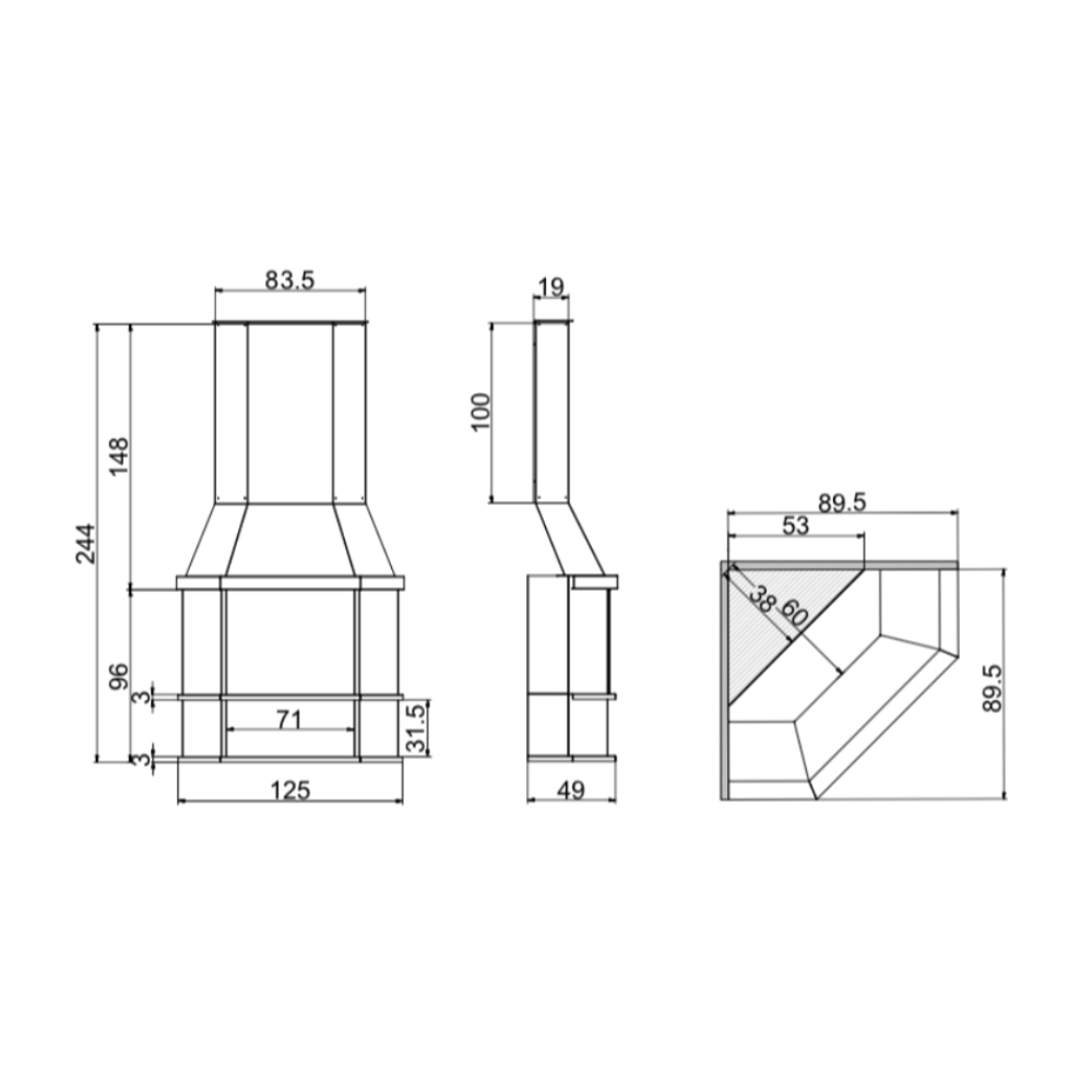 Dimensiones de la chimenea de leña Dalí Turbo Dimensiones de la chimenea de leña Dalí Turbo