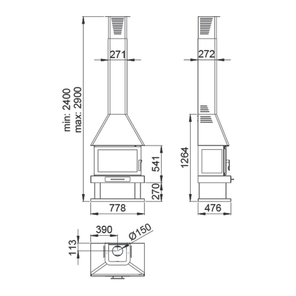 Dimensiones de la chimenea de leña Huesca Bronpi