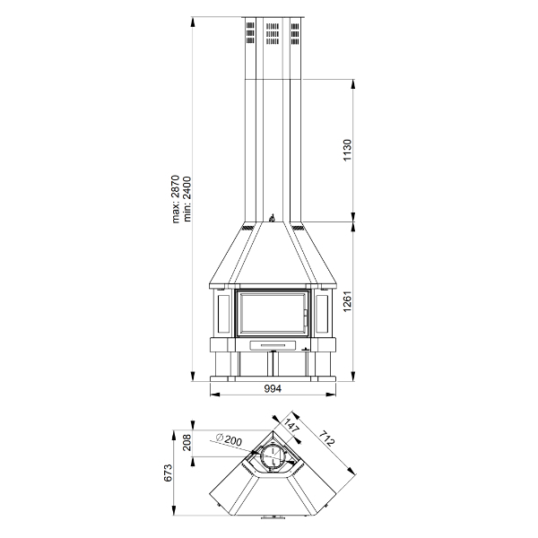 Dimensiones de la chimenea de leña Lorca-R Bronpi