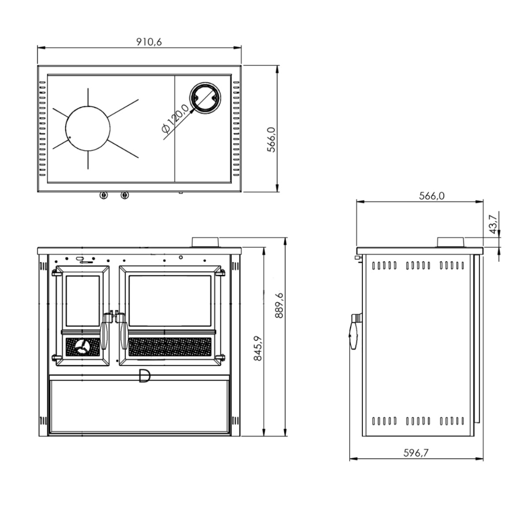 Dimensiones de la cocina de leña Iron Steel Eider Biomasa Dimensiones de la cocina de leña Iron Steel Eider Biomasa