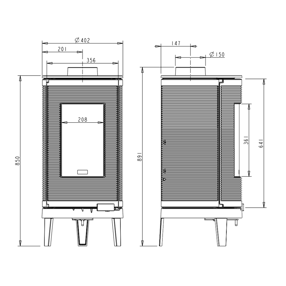 Dimensions du poêle à bois Okino Invicta