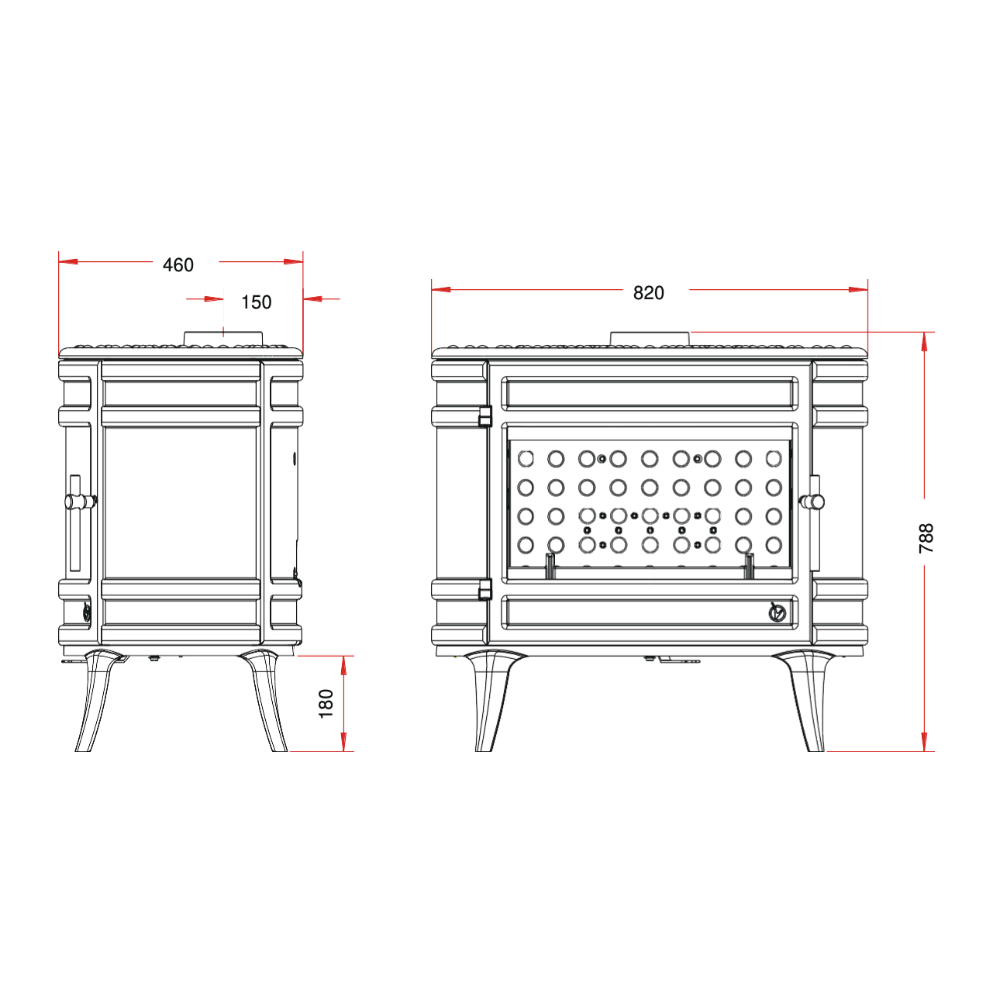 Dimensions du poêle à bois Mandor Invicta 