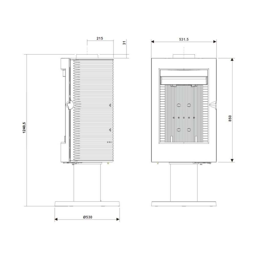 Dimensions du poêle en fonte Pharos 360
