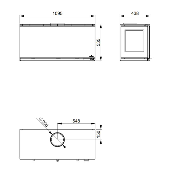 Dimensiones de la estufa de leña Cairo 110 3C Box