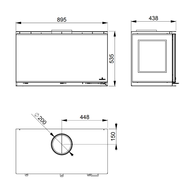 Dimensiones de la estufa de leña Cairo 90 3C Box