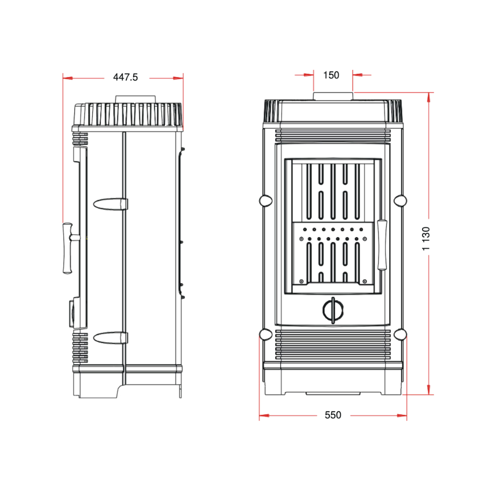 Dimensions du poêle à bois Gomont