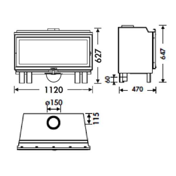 Dimensões da salamandra a lenha Hogar 101 S EcoDesign