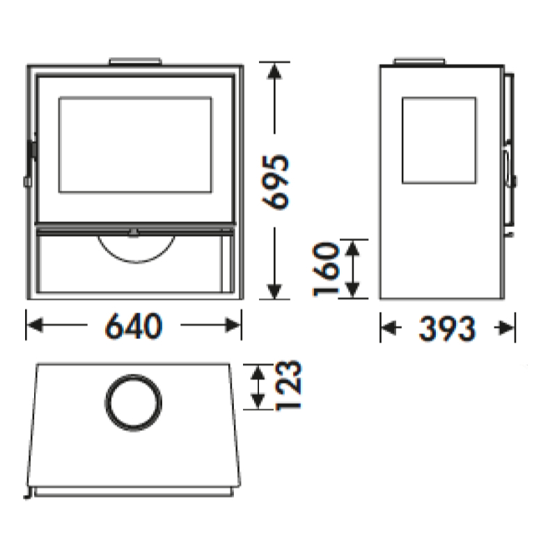 Dimensões do fogão a lenha Java 3V Ecodesign Panadero