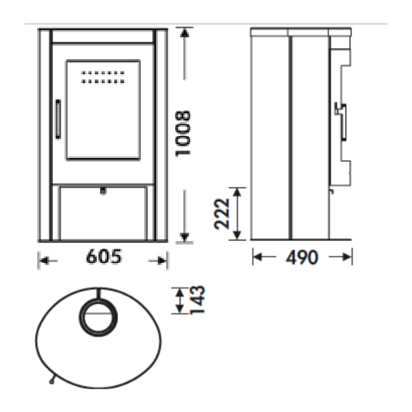 Dimensões da estufa a lenha Oval EcoDesign Dimensões da estufa a lenha Oval EcoDesign