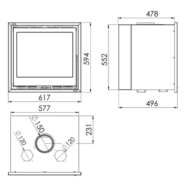 Dimensões do insertável CS EcoDesign Panadero
