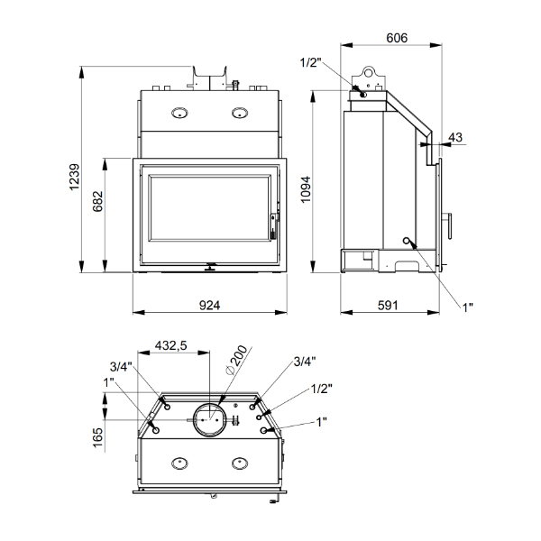 Dimensiones del insertable Tecno Hydrobronpi 80 Dimensiones del insertable Tecno Hydrobronpi 80