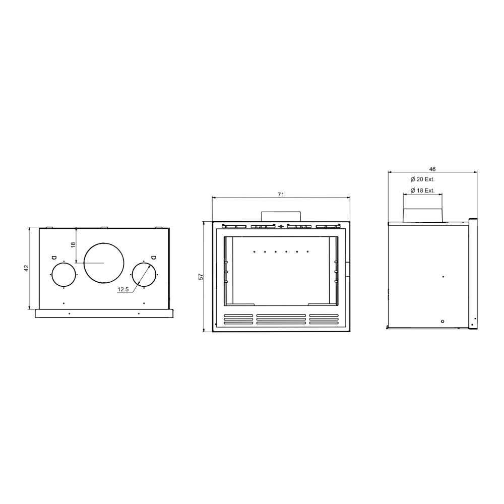 Dimensiones del insertable de leña 700 LH Compact