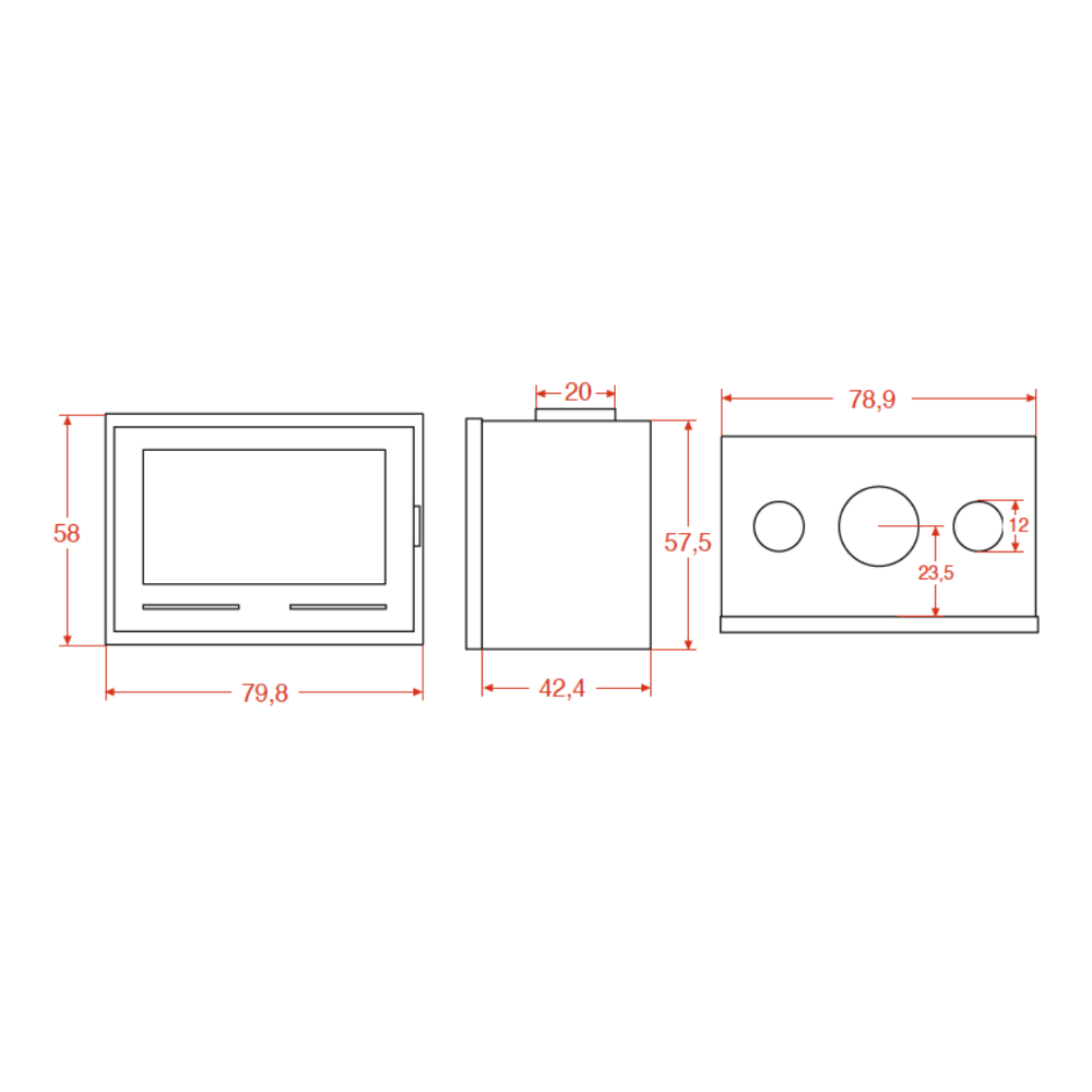 Dimensiones del insertable de leña Ambhar 800 Dimensiones del insertable de leña Ambhar 800
