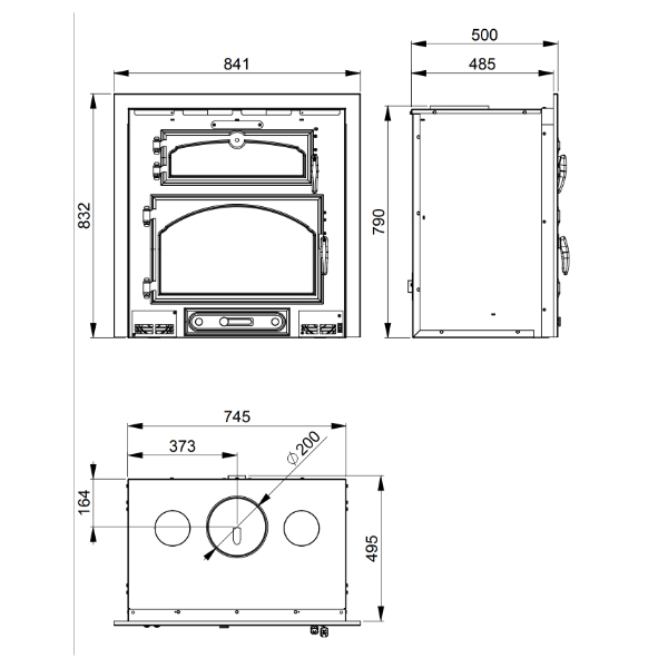 Dimensiones del insertable de leña con horno Everest Bronpi