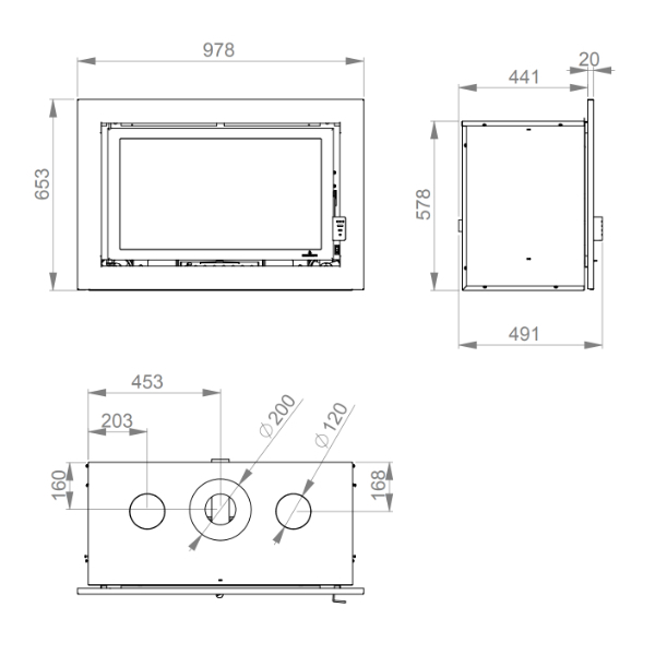 Dimensiones del insertable de leña Florida