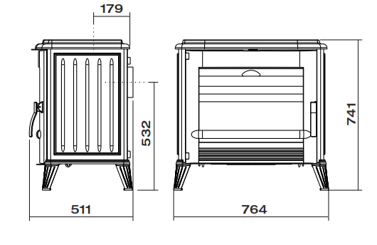 Estufa de Leña Módena Antracita Invicta Medidas