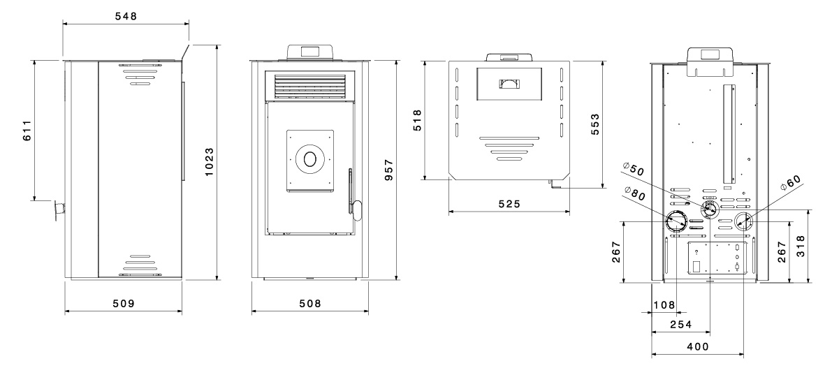 Medidas Estufa Pellets Toscana