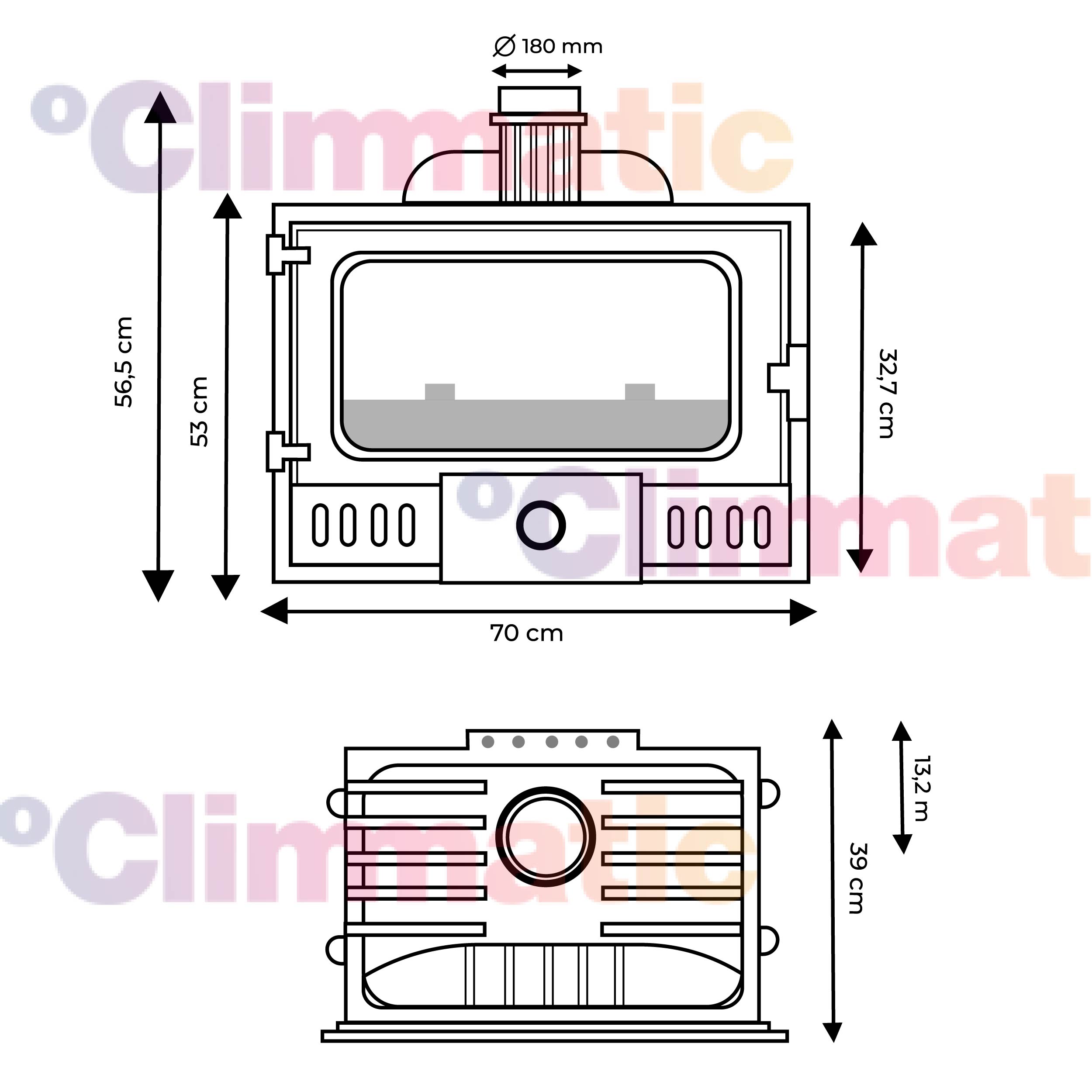 Plano medidas estufa Horno Iron 70 Eider Biomasa