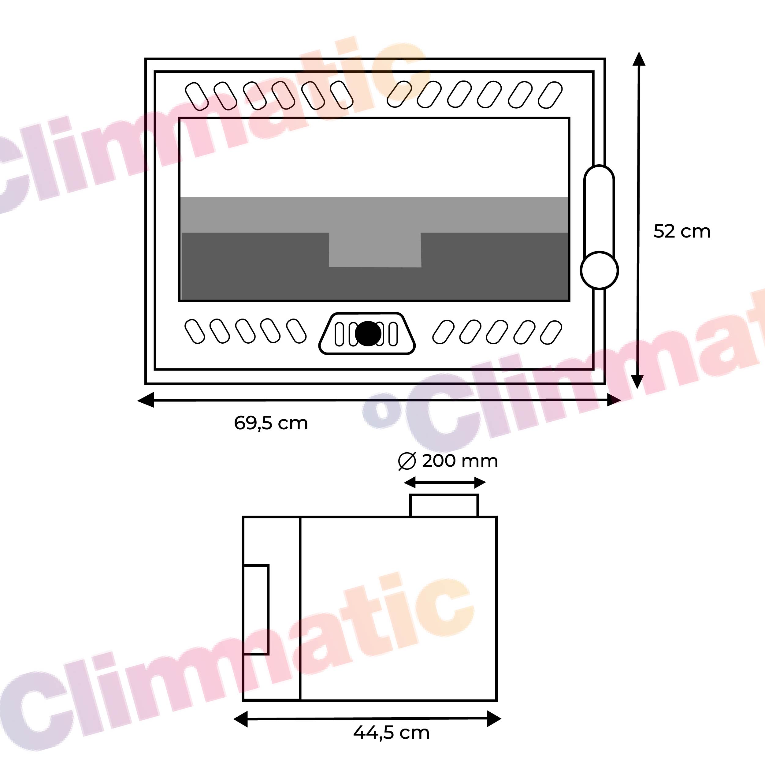 Plano medidas estufa insertable Inuk Iron 70