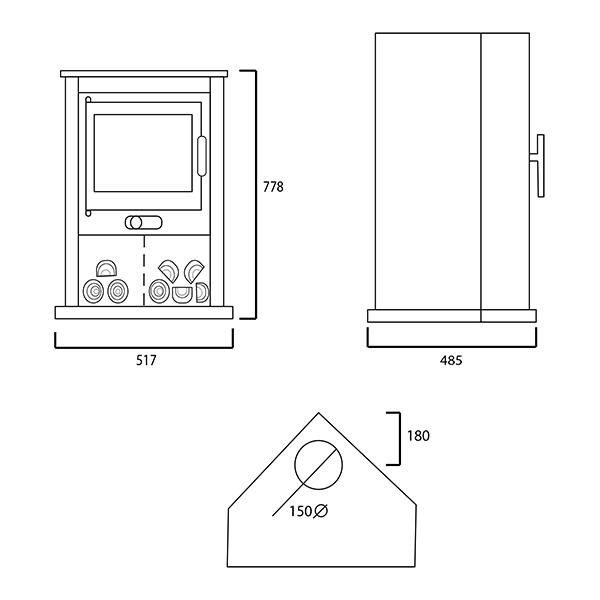 Plano dimensiones estufa de leña Sagres de Panadero