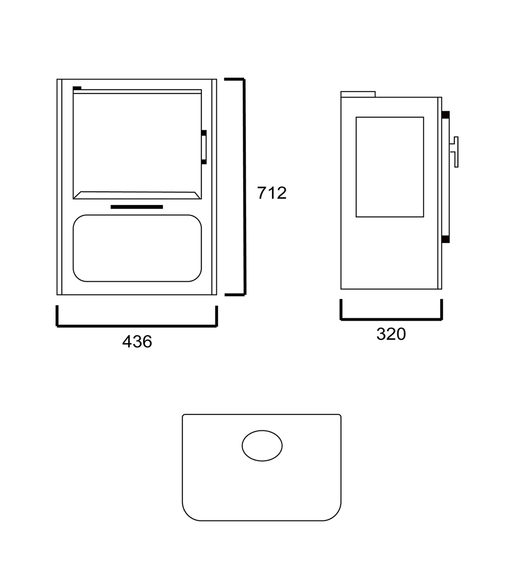 Plano medidas estufa de leña Coral 3V EcoDesign