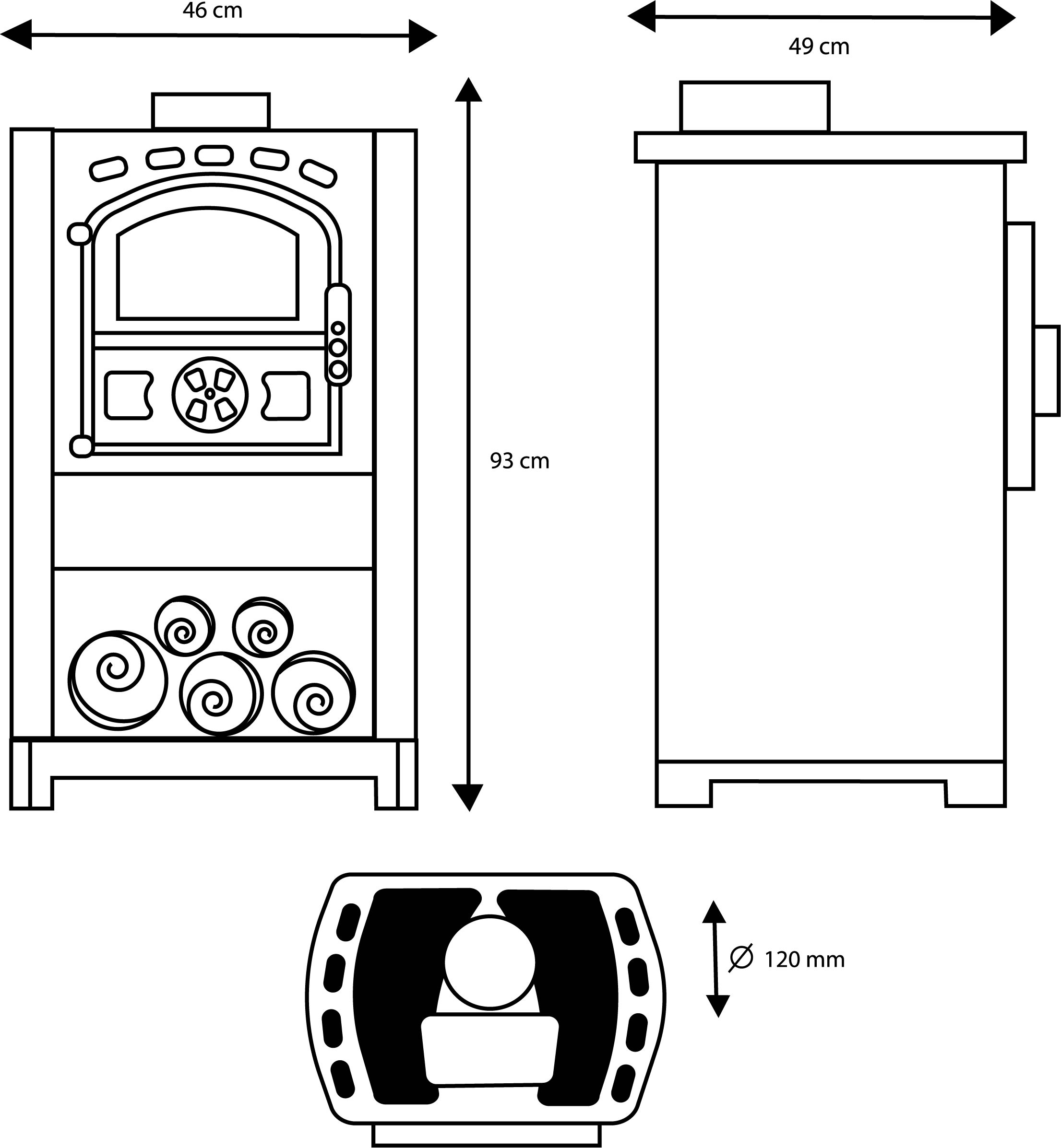 Plano medidas estufa de leña Katia Iron Ceramic