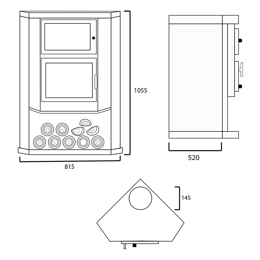 Plano dimensiones de la estufa de leña Coimbra