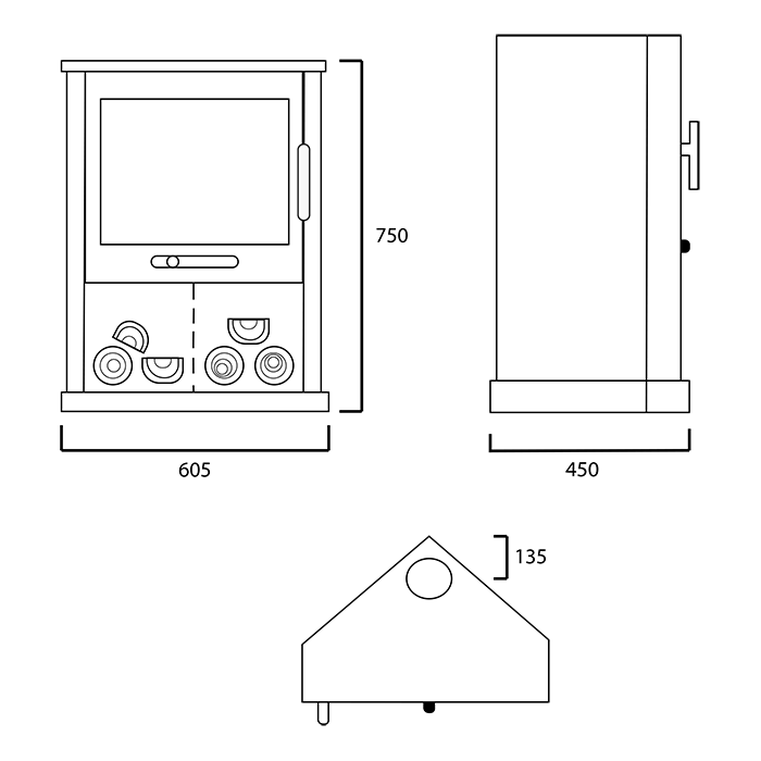 Plano dimensiones estufa Faro EcoDesign para rincón