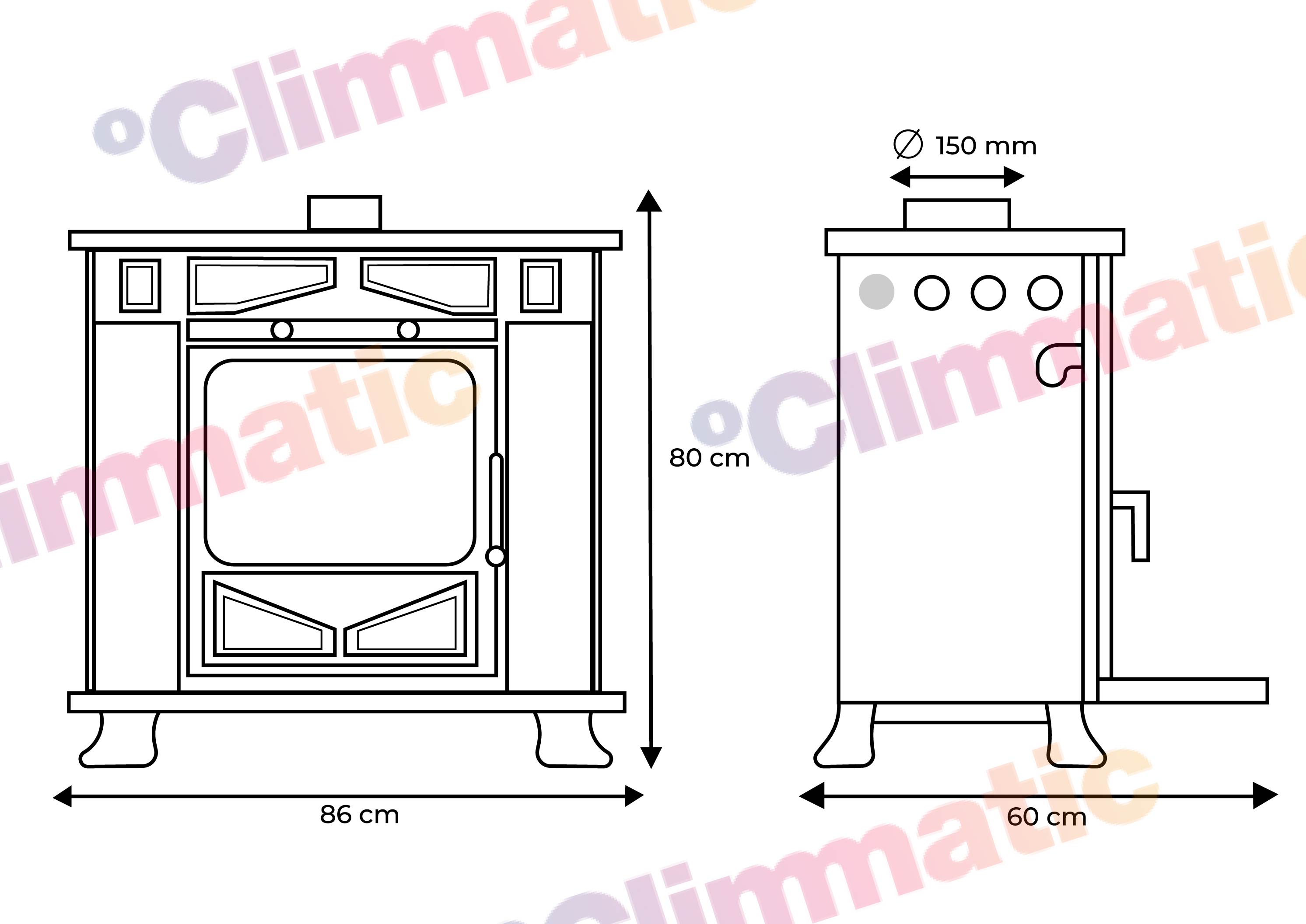 Plano medidas estufa Glas Franklin Iron