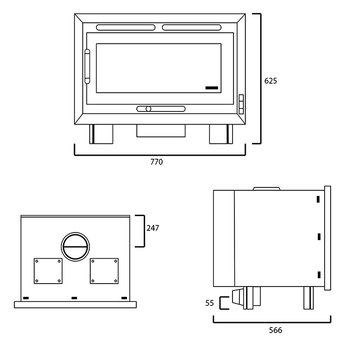 Plano dimensiones estufa de leña Insertable C-820 S