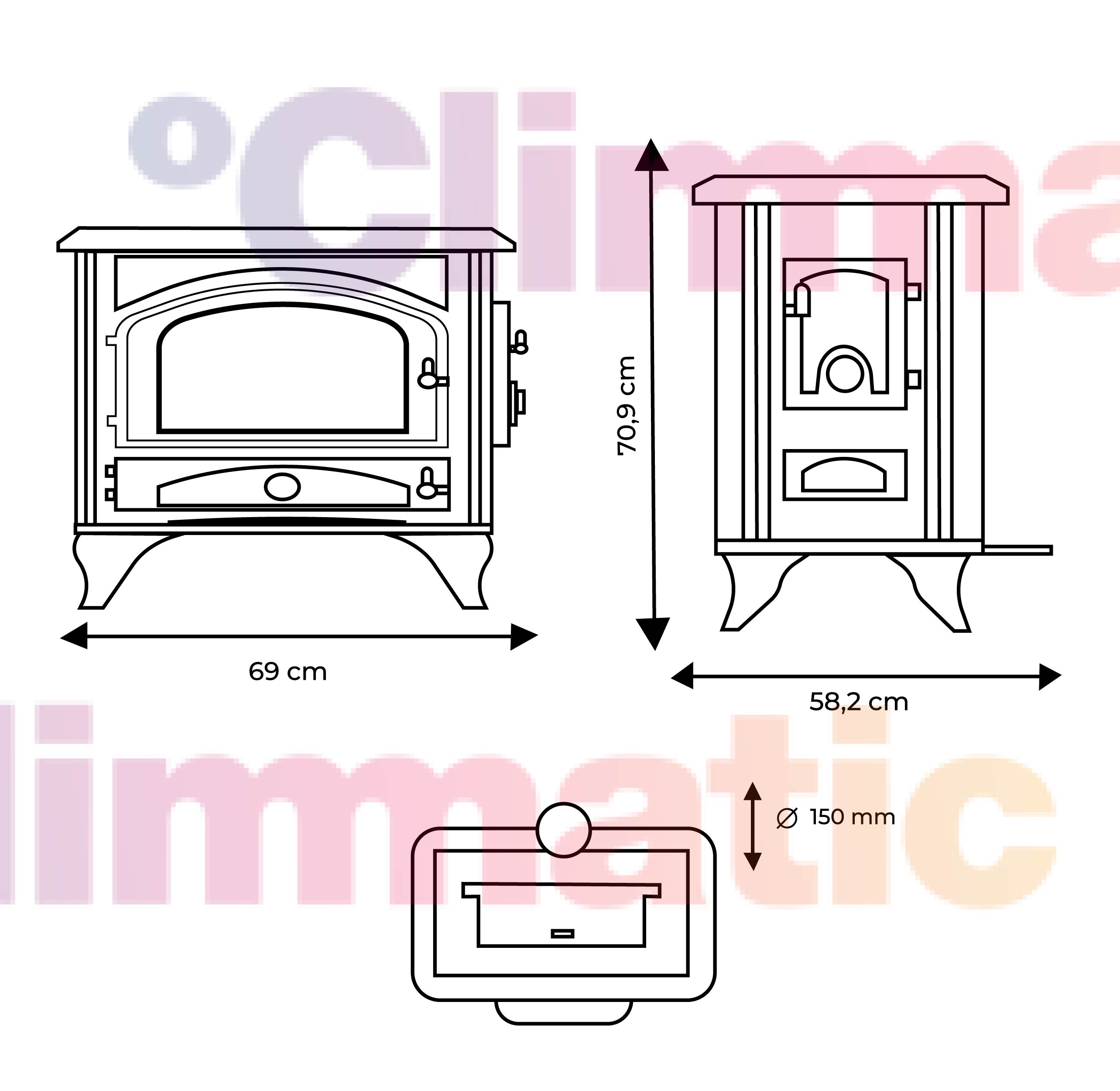 Plano dimensiones de la estufa de leña Viena