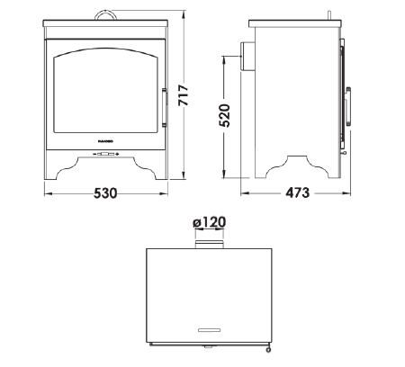 Plano dibujo dimensiones estufa Oslo EcoDesign