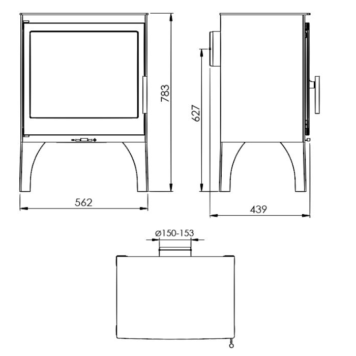 Dibujo medidas estufa Topaze