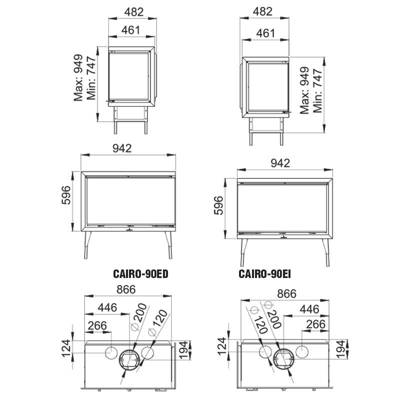 Plano estufa de leña insertable Cairo 90