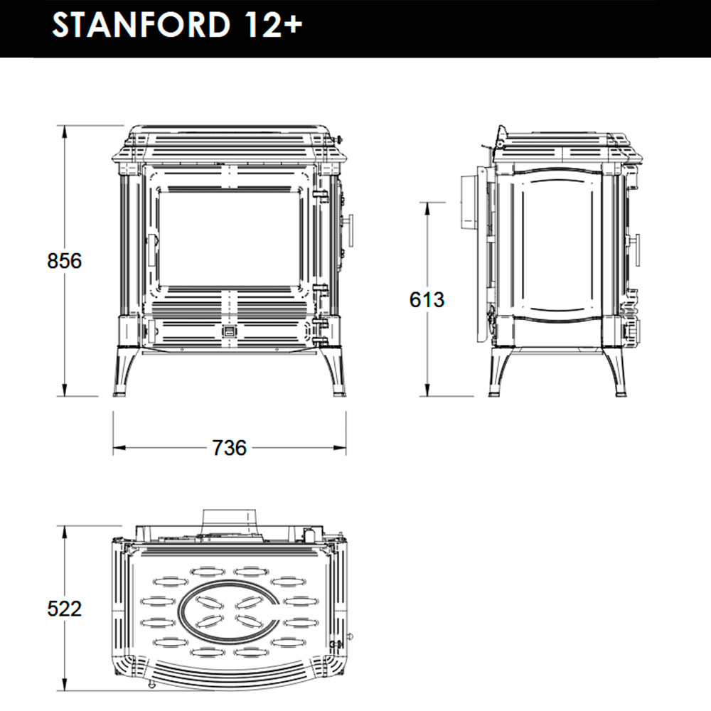 medidas estufa leña stanford 12+