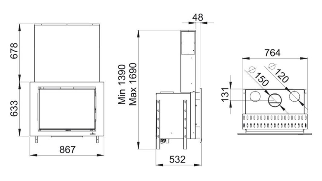 Dimensiones estufa insertable paris guillotina 70