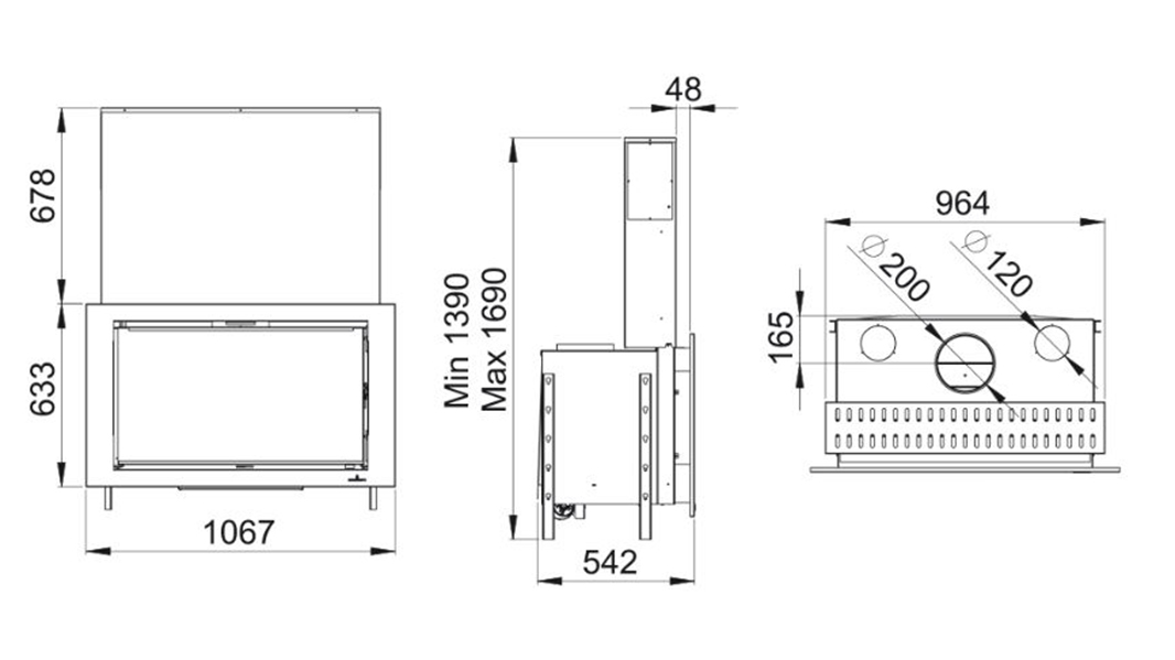 Dimensiones estufa insertable Paris Vision 90