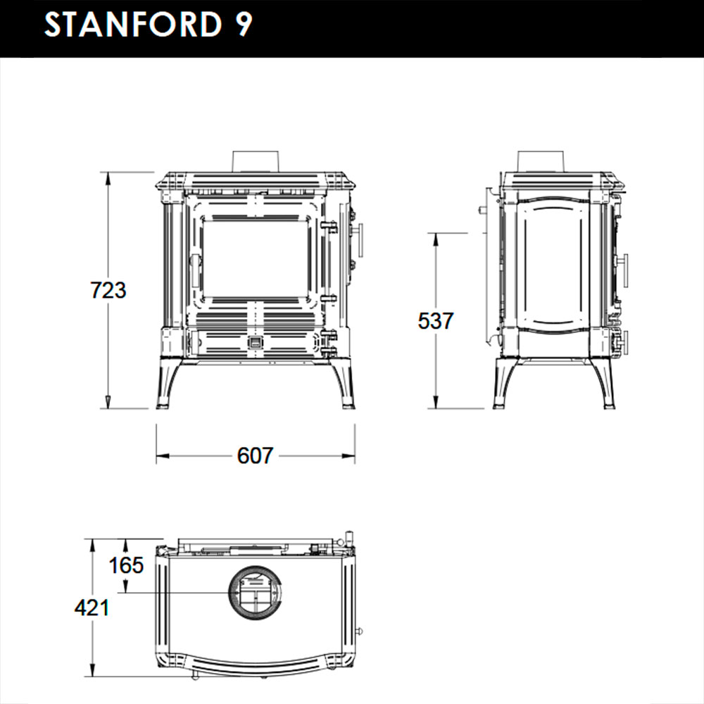 medidas estufa leña stanford 9